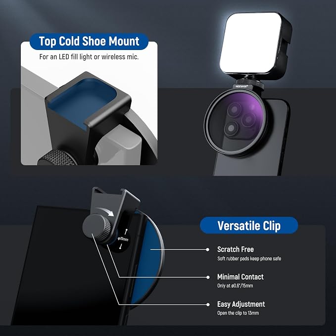 NEEWER 67mm CPL Filter with Cold Shoe Phone Lens Clip, HD Polarizing Filter