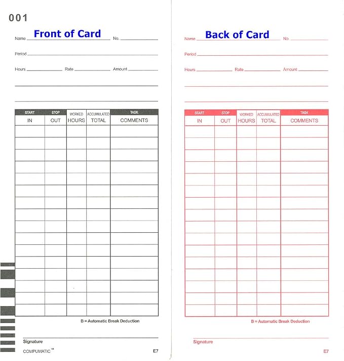 500 Lathem 7000E 7500E Time Clock Cards, E7 Compatible