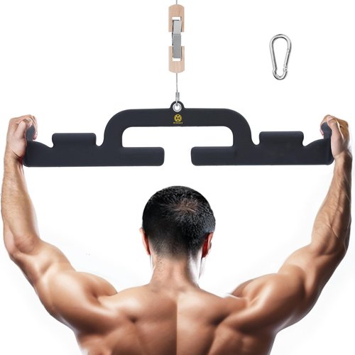 LAT Pull Down Bar with 6 Ergonomic Handles, LAT Pulldown Attachments for Home Gym, Cable Machine Attachment for Men and Women (BLACK)