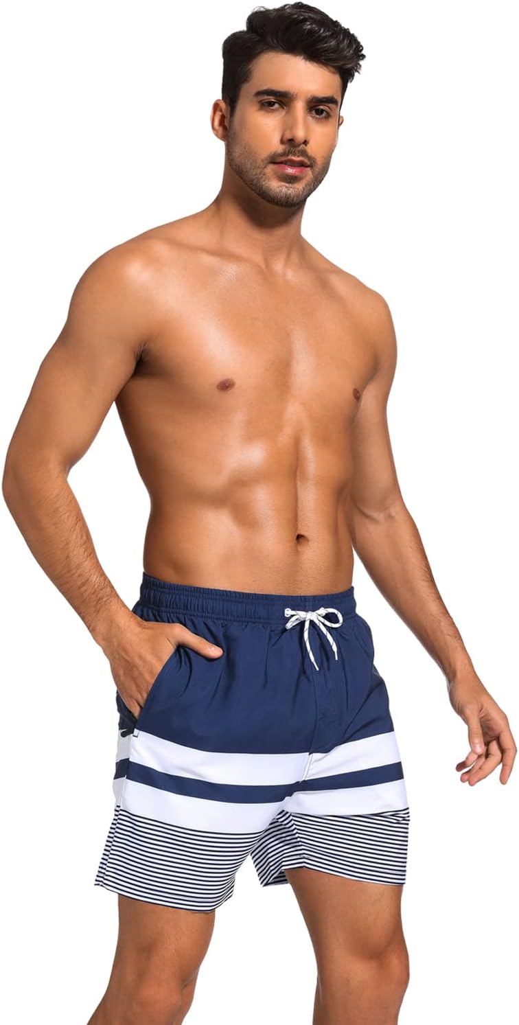 SILKWORLD Men's Swim Trunks - 2-in-1 Quick Dry Bathing Suit with Compression Liner & Zipper Pockets