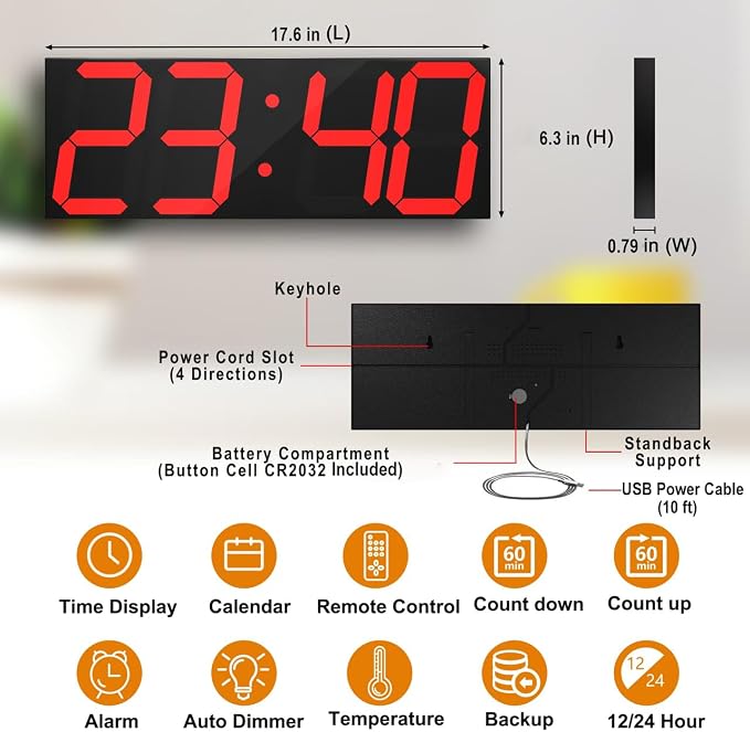 CHKOSDA LED Large Digital Wall Clock, Oversize Wall Clock