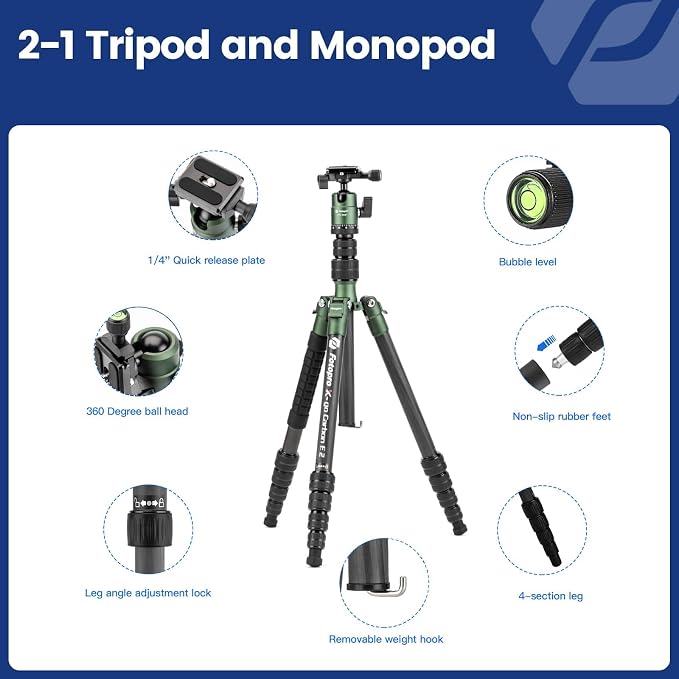 Fotopro 60inch Carbon Fiber Tripod Compact Camera Tripod