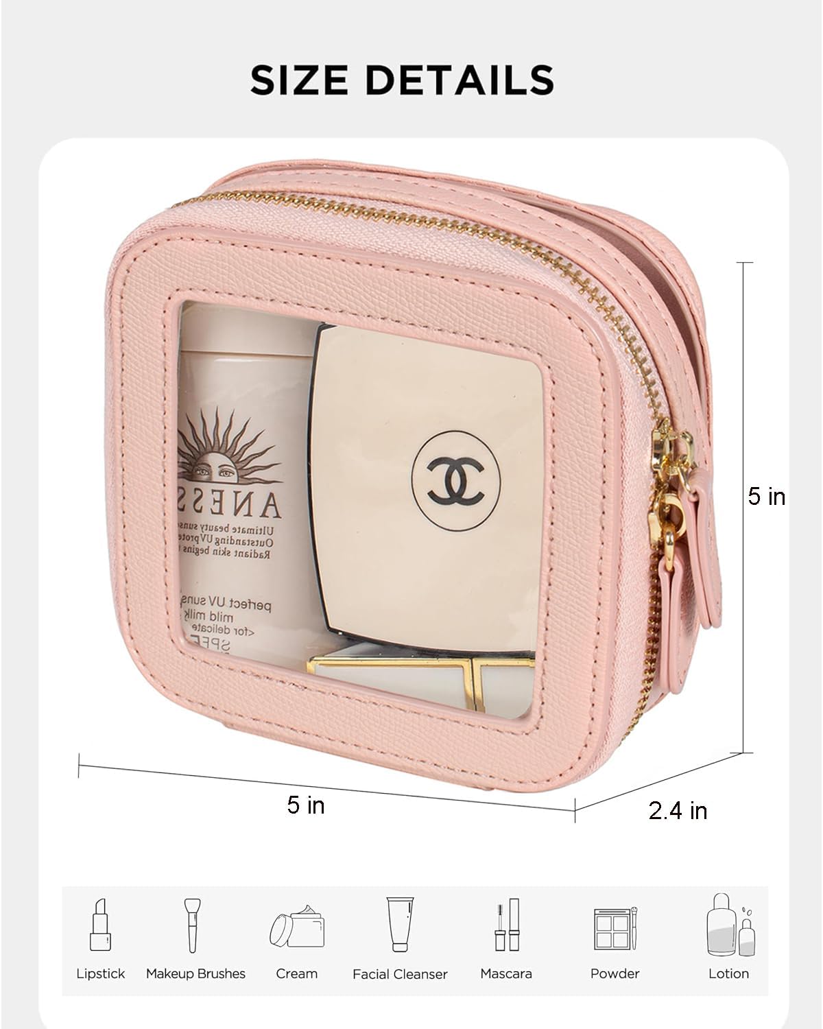 Clear Makeup Bag Small, Mini Portable Clear Makeup Bag for Purse Cute Waterproof Travel Cosmetic Case Makeup Pouch TSA Approved Toiletry Bag Women Traveling Car Organizer Car Essentials