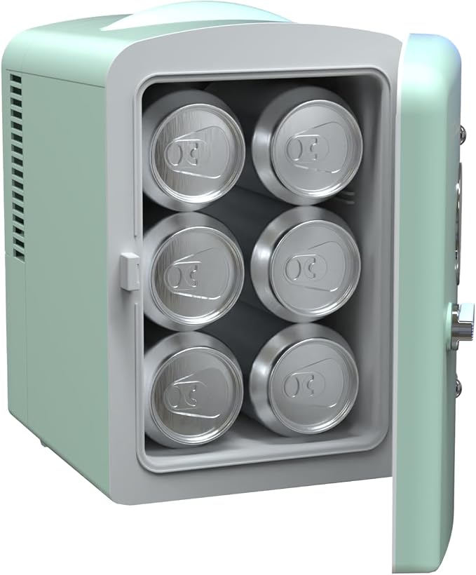 Frigidaire EFMIS171 Retro Mini Portable Personal Fridge - Ideal for Home, Office or Dorm - Includes Carrying Handle, AC/DC Wall/Car Charger (Green)
