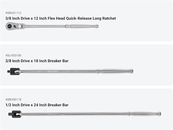 TEKTON 1/4, 3/8, 1/2 Inch Drive Quick-Release Ratchet and Breaker Bar Set (15-Piece) | SDR99902
