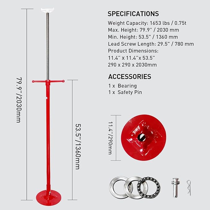Underhoist Support Stand,¾ Ton Capacity 1650LBS Jack Stand, Bearing Mounted Spin Handle,Large Base, Self-Locking Threaded Screw,Height Adjustment Under Load,Supports Vehicle Components Support