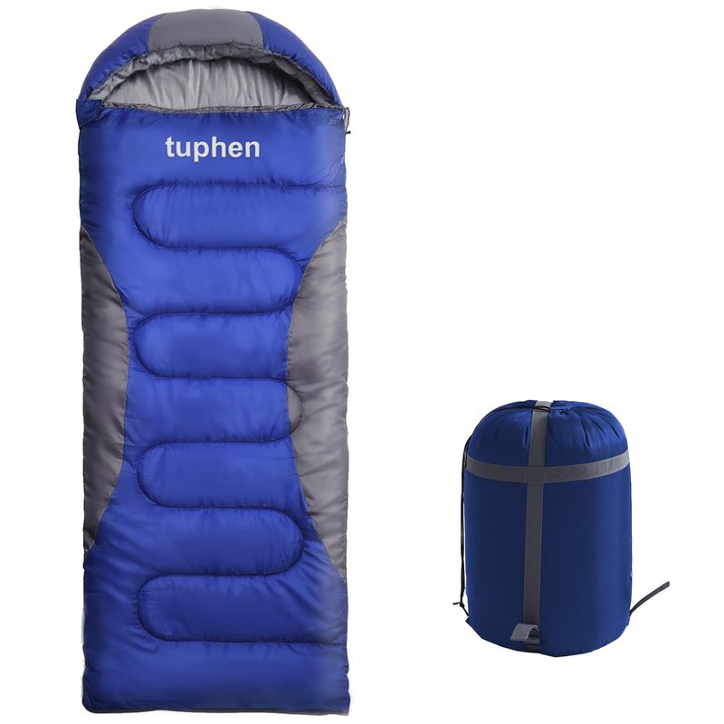 tuphen Cold Weather Sleeping Bag for Adults - 4.9 lbs 10/35°F Hooded Sleeping Bag with a Compression Sack, Warm Portable Windproof Waterproof 4 Seasons Camping Bag for Camping, Backpacking & Hiking