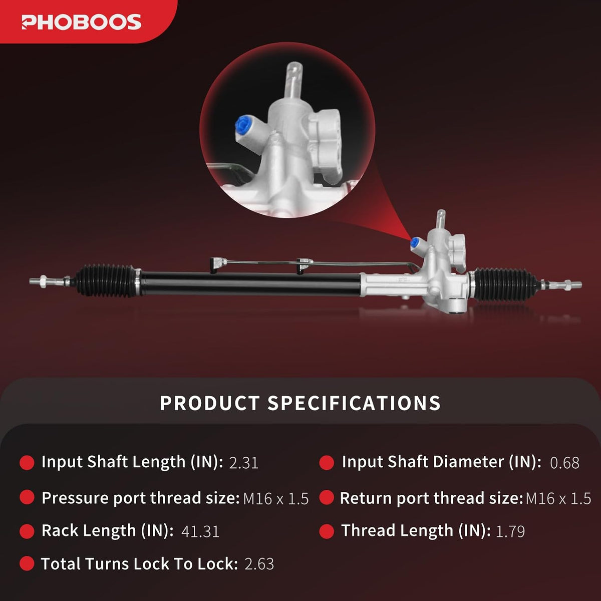 PHOBOOS Hydraulic Power Steering Rack and Pinion Assembly Compatible with Acura TSX 2004-2008, L4 2.4L. New Unit, Leak-proof, Direct Bolt-On Fit, Ref. 26-2720