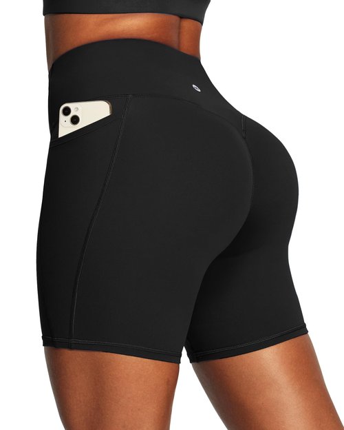 Ewedoos Butt Lifting Biker Shorts Women Tummy Control with Pockets Workout Gym Shorts High Waisted Spandex Yoga Shorts Black