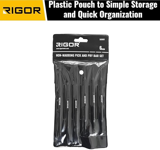 RIGOR 56001 Non-Marring Pick and Pry Bar Set, 6 PCS | Removal Lever Set | Replacing Gaskets, Oil Seals, O-Rings, Small Part