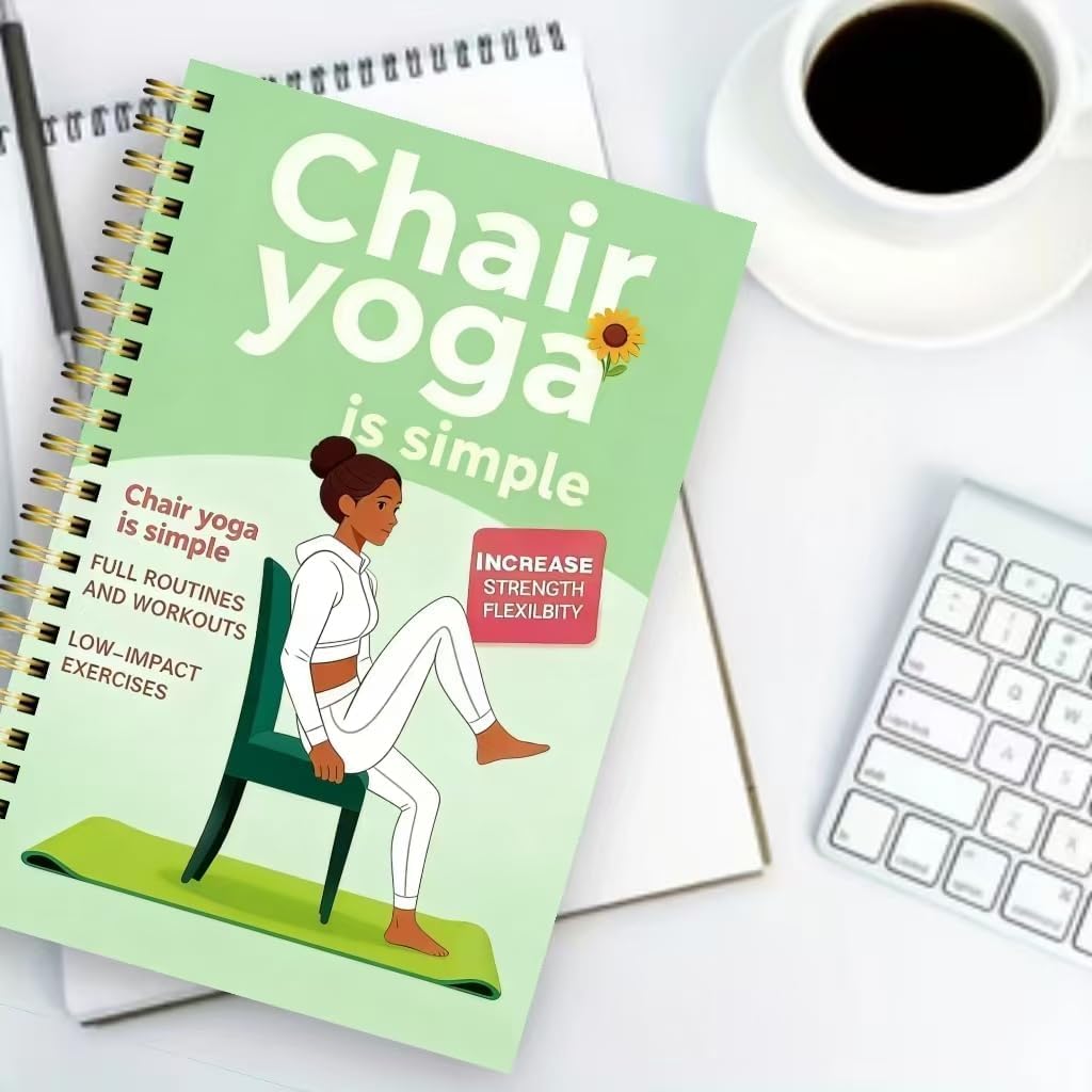 Skiennix 30-Day Chair Yoga Guide Book - 60 Workouts for Weight Loss & Flexibility | Spiral Bound, 5.5x8.3 Inch, Cyan