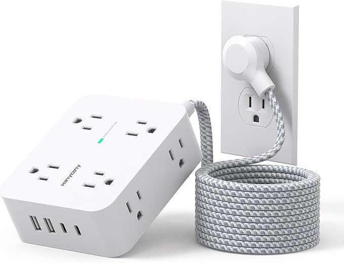 Extension Cord 25 Ft, HANYCONY Surge Protector Power Strip with 8 Outlets 4 USB Ports(2 USB C), Long Cord, Wall Mount, Desk USB Charging Station for Home Office College Dorm Room Essentials