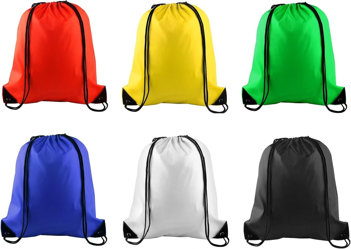 PLULON Drawstring Bags - 6 Pack Cinch Sacks for Gym, Yoga & Travel | Mixed Colors