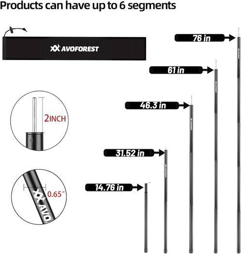 AVOFOREST Adjustable Tent Poles - Heavy Duty 76in Camping Accessories for Backpacking & Hiking