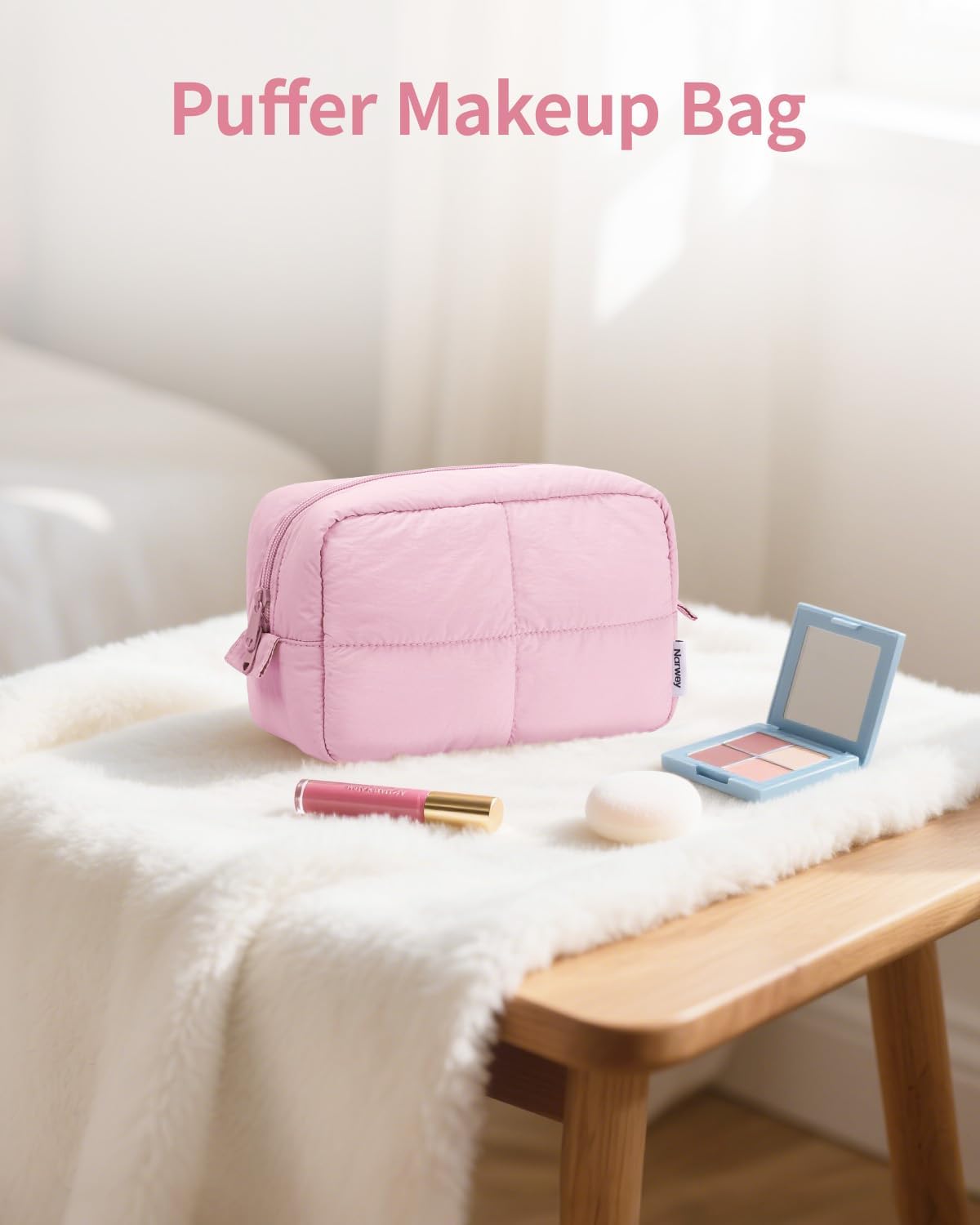 Narwey Puffy Makeup Bag Travel Toiletry Bag, Cute Cosmetic Bag for Women
