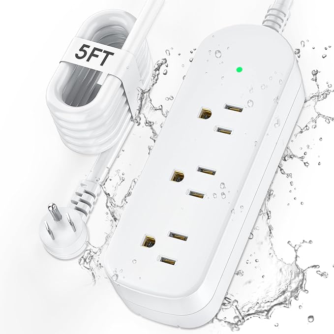 Outdoor Power Strip Weatherproof, IPX6 Waterproof Surge Protector with 3 Wide Outlets, 1625W/13A, 5FT Extension Cord, Wall Mountable for Indoor Outdoor, UL FCC Listed-White