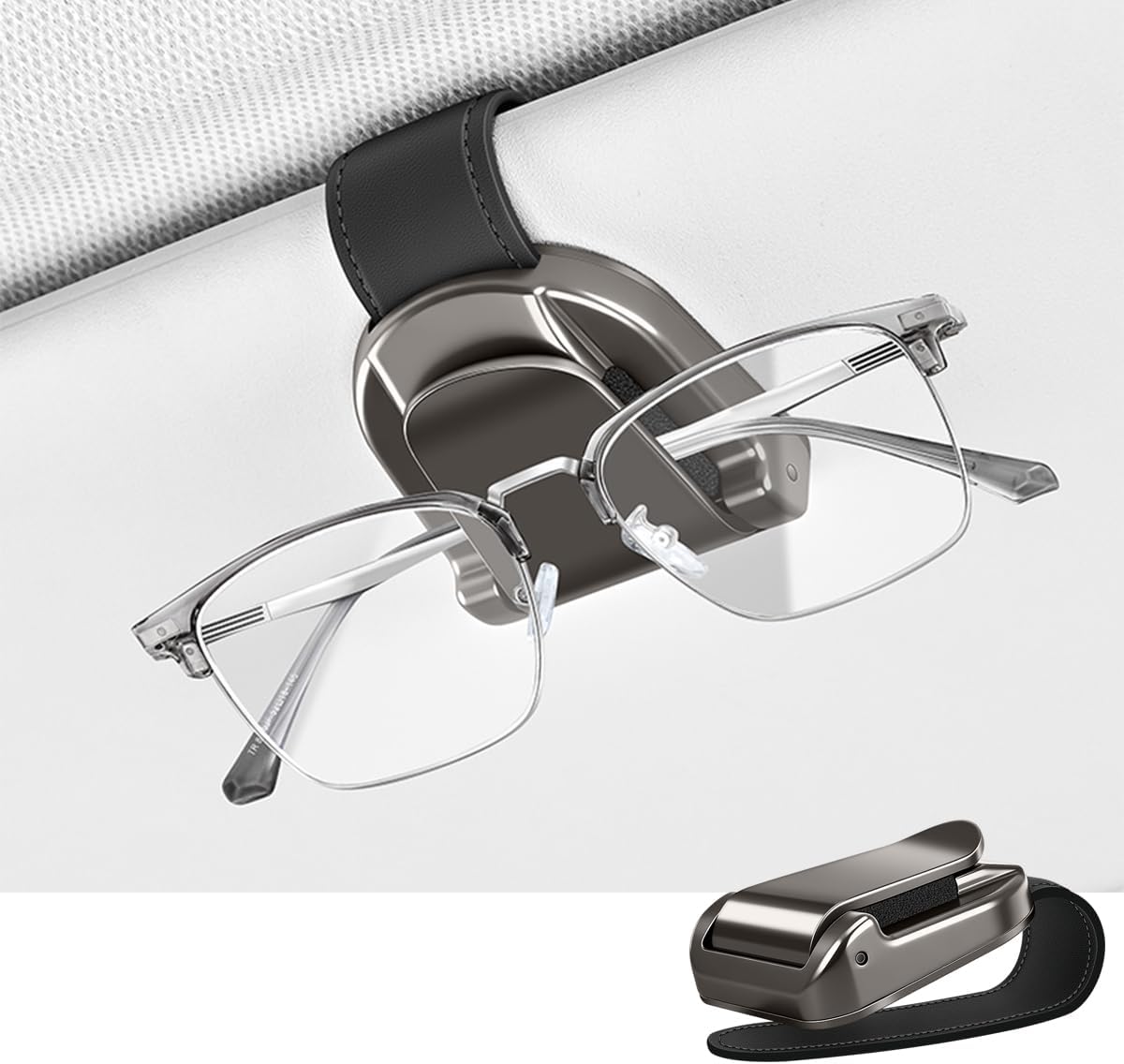 Sunglass Holder for Car Visor,（Zinc Alloy Body） car Visor Sunglasses Clip, Auto-Clamping Eyeglasses Organizer for Sun Visor, One-Handed-Operation,Universal Fit