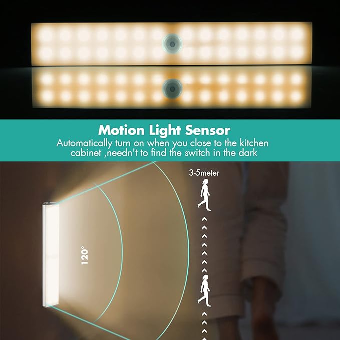 LED Closet Light, 28LED Dimmer Rechargeable Motion Under Cabinet Lighting Stick-Anywhere Night Light for Stairs,Wardrobe,Kitchen,Hallway