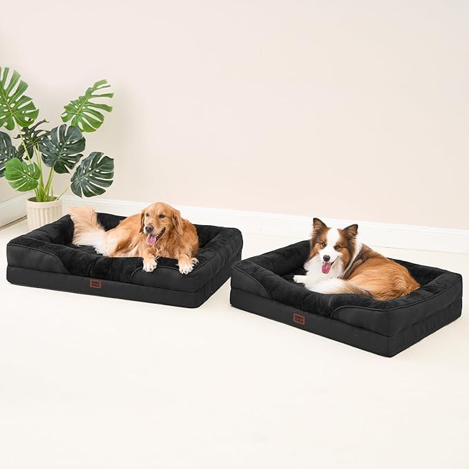 EHEYCIGA Orthopedic XL Dog Bed for Large Sized Dog, 48x35x7.5 Inch Extra Large Memory Foam Dog Couch Bed with Sides, Waterproof Liner & Washable Removable Cover, Bolster Pet Sofa, Black
