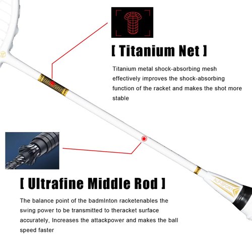 ALPSPORT ZJ Titanium Net 4U G5 Full Carbon Fiber Professional Badminton Racket, Graphite Racquets with Gift Box, 1 Flannel Bag, 2 Grips Tapes, Padel Raket for Team Sports Training (White)