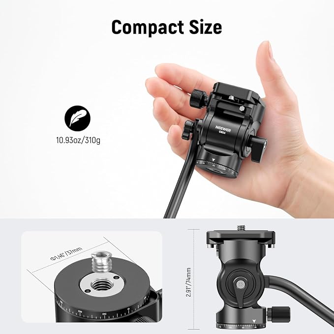 NEEWER Tripod Fluid Head with Quick Release Plate & Handle, Metal Pan Tilt