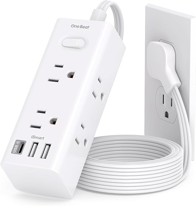 1Ft Extension Cord with Multiple Outlets, Flat Plug Power Strip Surge Protector with 1 Ft Cord, 6 Outlet 3 USB Ports (1 USB C), Multi Outlet Wall Plug for Travel, College, Dorm Room Essentials