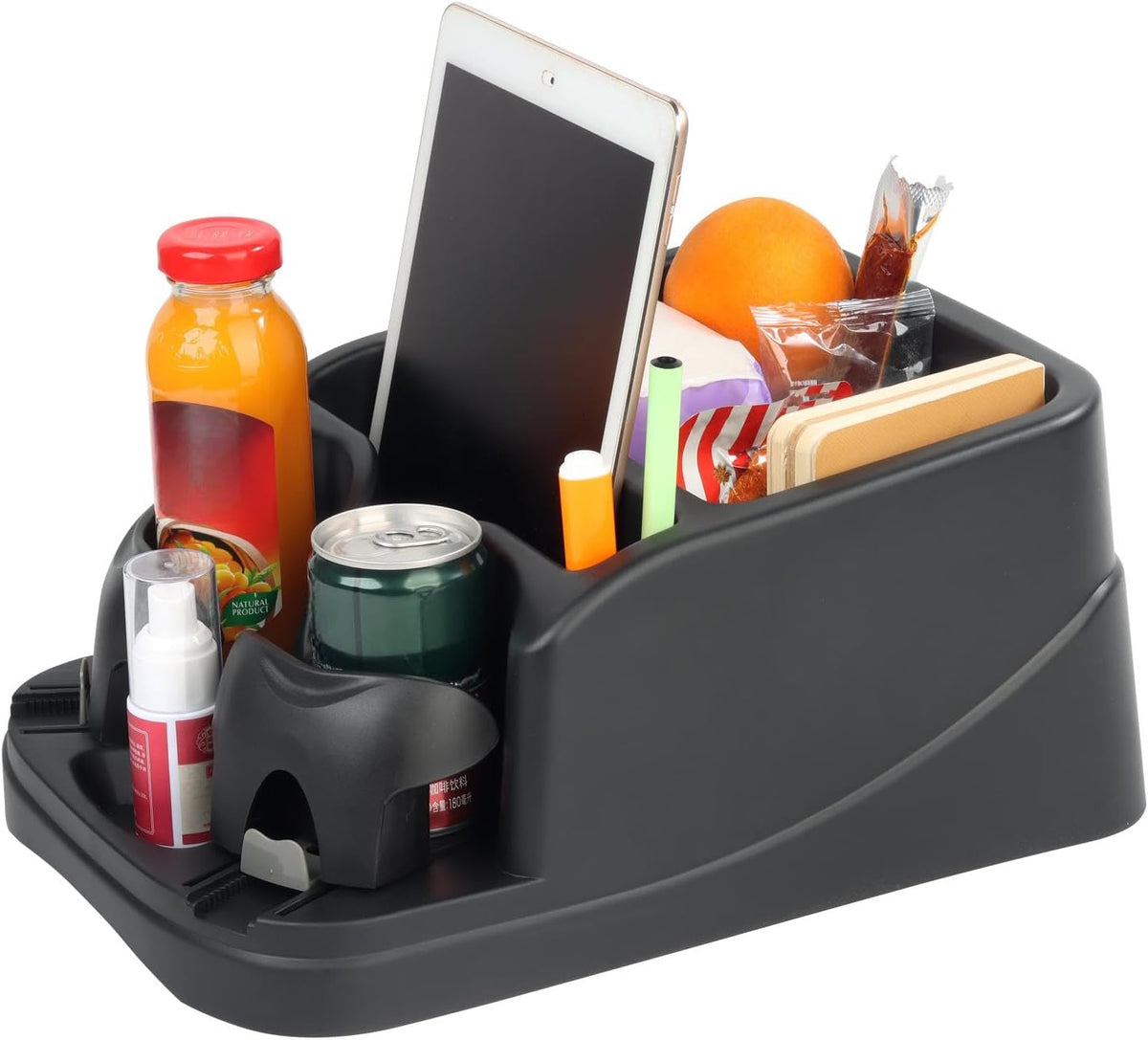Large Size Plastic Console for Cars, Trucks, Minivans, SUVs with 2 Adjustable Drink Cup Holders Pad Book Holder, Back Bench and Front Seat or Floor Middle Console Universal Vehicle Organizer Pink