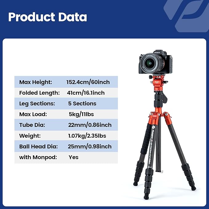 Fotopro 59" Carbon Fiber Travel Tripod