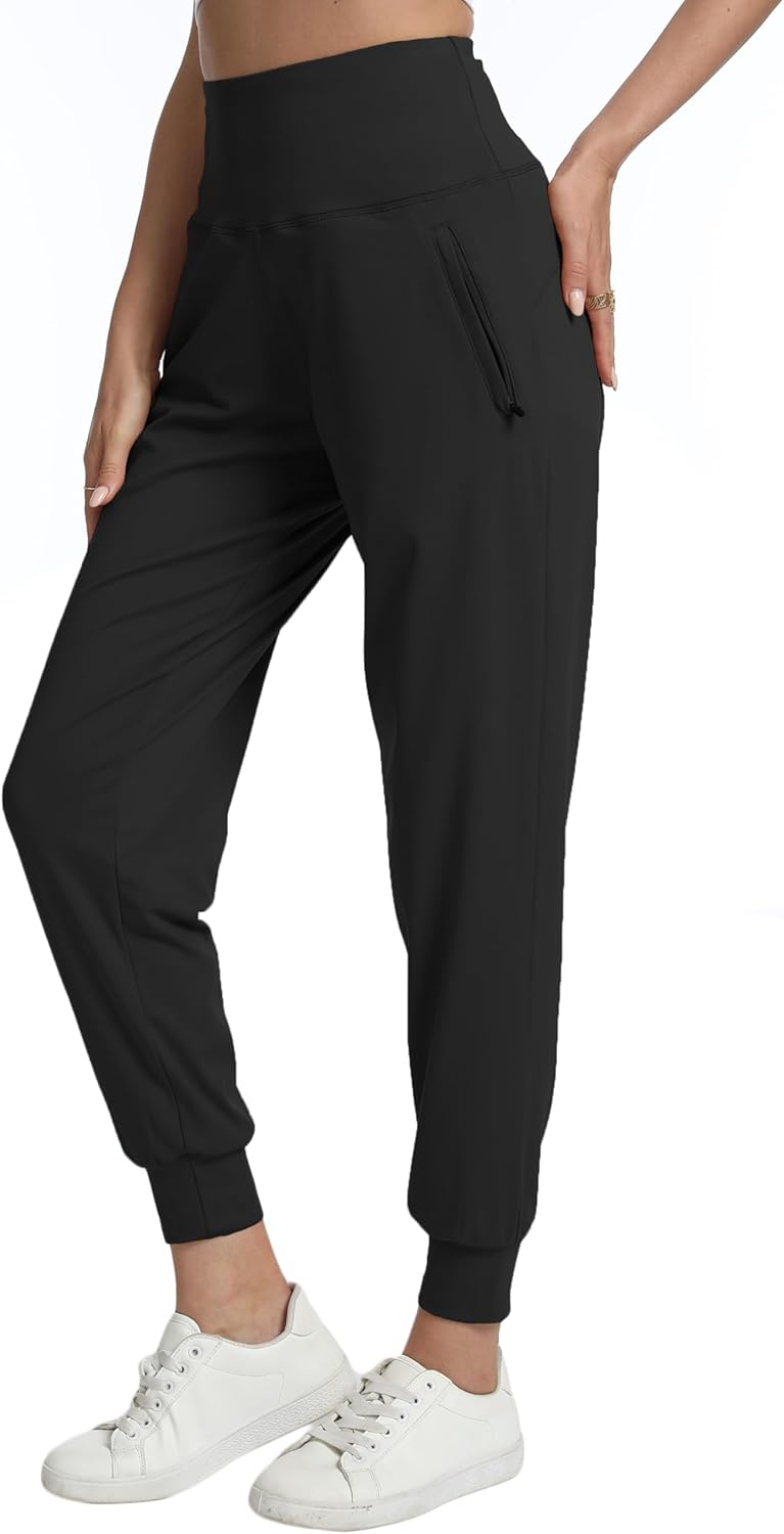 Rrosseyz Joggers for Women - Lightweight High-Waisted Athletic Pants with Zipper Pockets | Perfect for Travel & Workouts