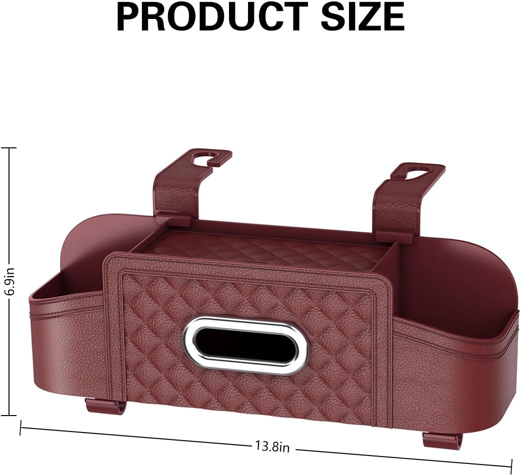 Mandark Headrest-Mounted Backseat Organizer with Cup Holders, Wine Red