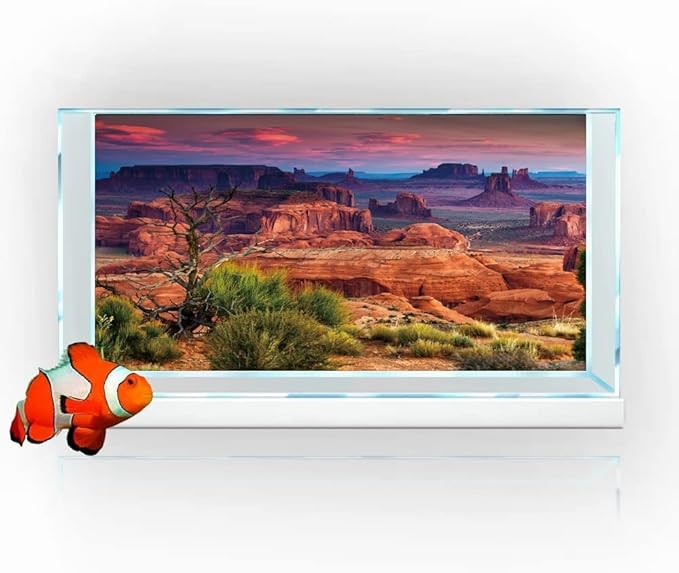 72X24IN Desert Loess Rock Cactus Oasis Reptile Habitat Background, Natural Sunset Desert Themed Terrarium Background, Aquarium Background with 10 EVA Double-Sided Tape