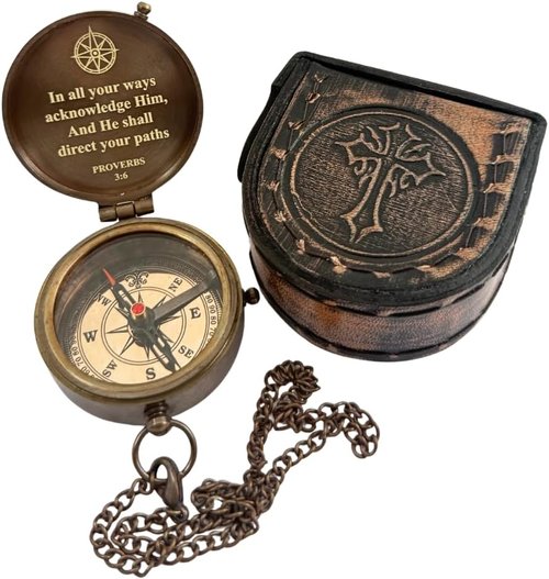 Baptism Gifts for Boys | Handmade Brass Compass with Scripture - Faith Guidance for First Communion & Confirmation