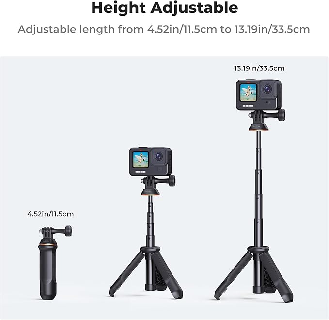 K&F CONCEPT 33.5cm/13.2" Selfie Stick Tripod, Portable Vlog Handle Grip Action