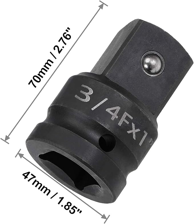 3/4" Drive (Female) x 1" (Male) Impact Socket Adapter, CR-MO Steel, Compatible with Air Impact Wrenches, Breaker Bars, Ratchets