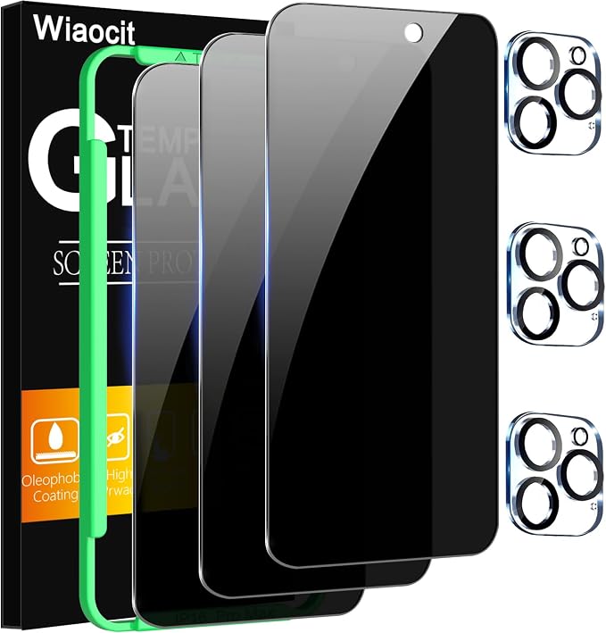 Wiaocit 3 Pack Tempered Glass Privacy Screen Protector
