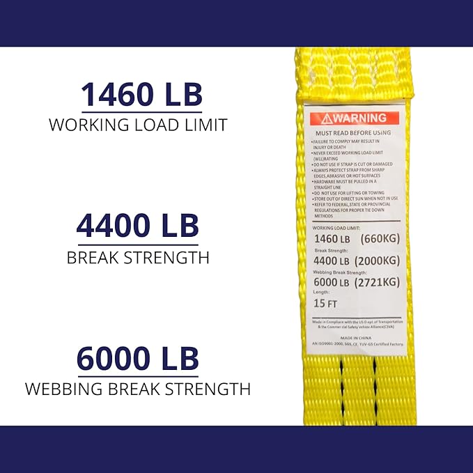 Ratchet Tie Down Straps, 1.5 in x 15 ft, 4,400 lb Breaking Strength, J-Hook, 10-Pack