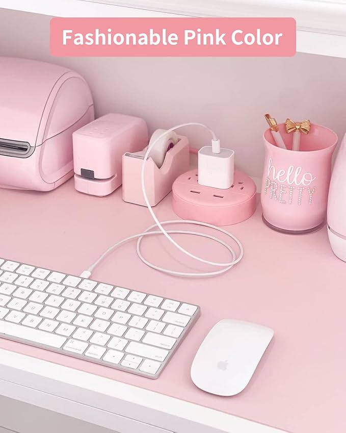 10 ft Long Extension Cord Power Strip with USB, NTONPOWER Pink Charging Station with 3 Outlet and 2 USB, Travel Power Strip Flat Plug, Wall Mount for Home Office Dorm Room and Cruise Ship, ETL Listed