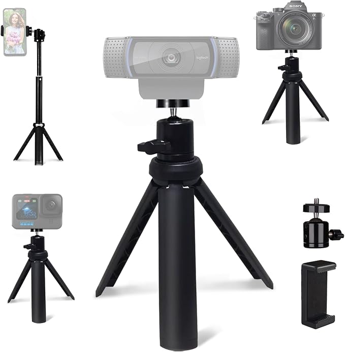 NexiGo Lightweight Mini Tripod for Camera/Phone/Webcam, Extendable Stand