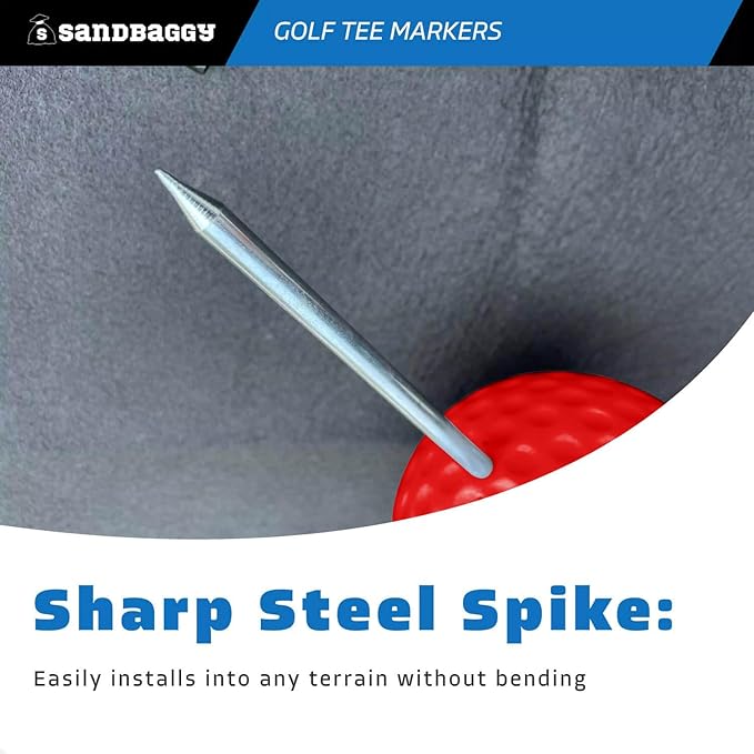 Sandbaggy Plastic Tee Markers for Golf Course (UV Resistant) - Steel Spike - Safety Caps Included