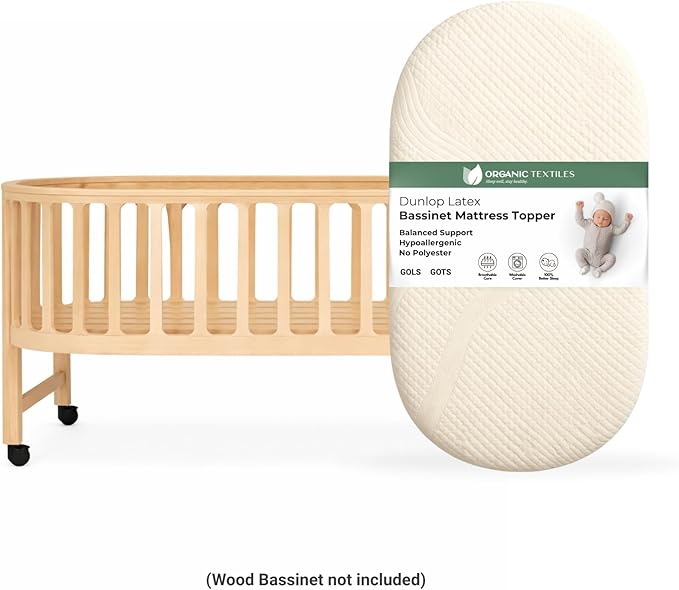 ORGANIC TEXTILES Organic Baby Mattress Topper with Water Resistant Removable Cotton Cover - GOLS/GOTS Certified - Breathable - 3" Basinet (30"x15")