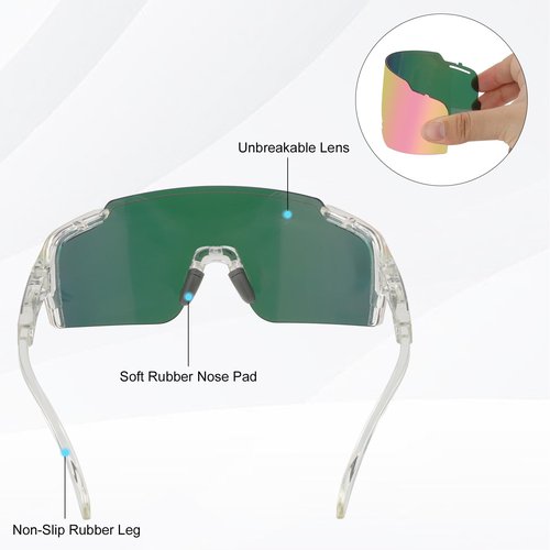 FOCUHUNTER Polarized Sports Sunglasses for Men Women, UV400 Cycling Eyewear for Baseball Running Cycling Glasses 4 Lenses