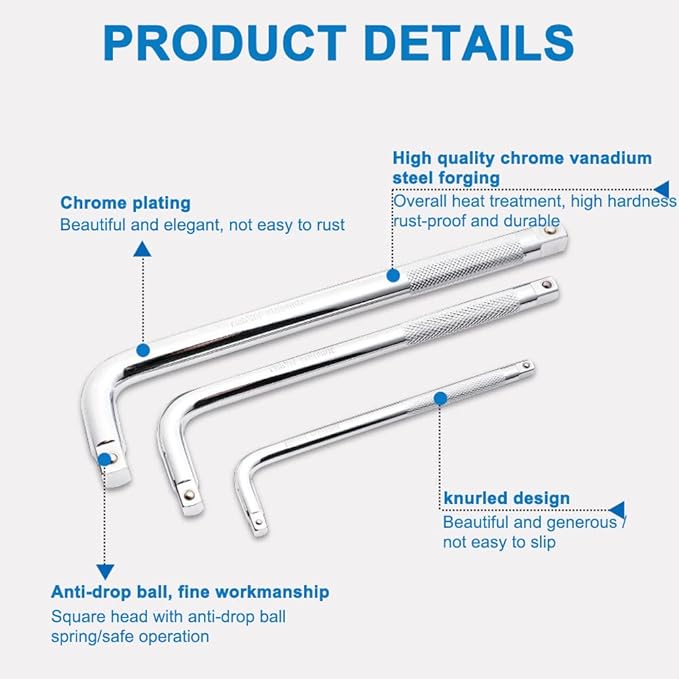 Utoolmart Socket Breaker, 1/2-inch Drive Socket Slide Extension Bar, 350mm L Shape Extension Bar Wrench, CR-V, Sliver, 1 Pcs