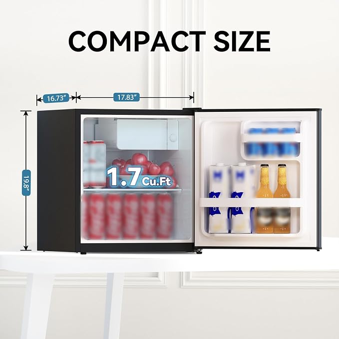 1.7 Cu.Ft Mini Fridge with Freezer, Mini Fridge for Bedroom, Small Refrigerator, Dorm Refrigerators with Freezer, Compact Refrigerator for Office, Apartment, Bedroom (Black)