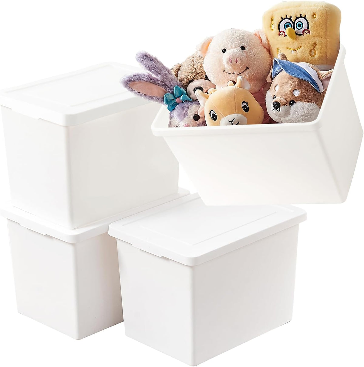 Yishyfier 15 Quart Stackable Plastic Storage Bins with LidsStorage Container for Organizing, Storage Boxeswith Handle for Shelves, Cube Storage Bin for CraftSnacks, (white，2L)