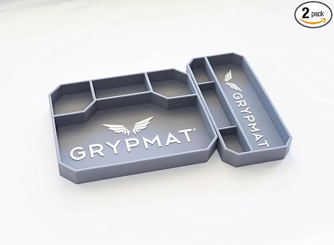 Grypmat Plus Grip Mat for Mechanics - Non-Slip Flexible Silicone Tool Tray - Tool Organizer for Tool Box - Magnetic-Free, Easy-to-Clean Tool Mat - DUO Small & Medium, Gray