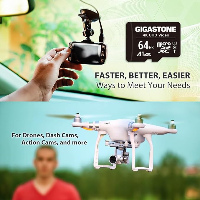 GIGASTONE 64GB Micro SD Card 2-Pack, A1 V30 4K Video Recording, Surveillance