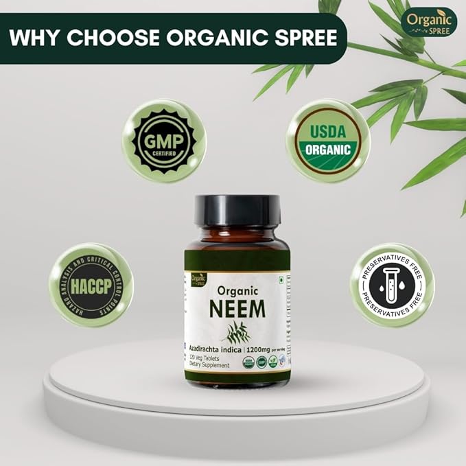 NEEM 120 Tablets | Azadirachta Indica (Neem) | USDA Organic Certified | Healthy Skin and Detox | Organic and Natural 120tab - Pack of 3