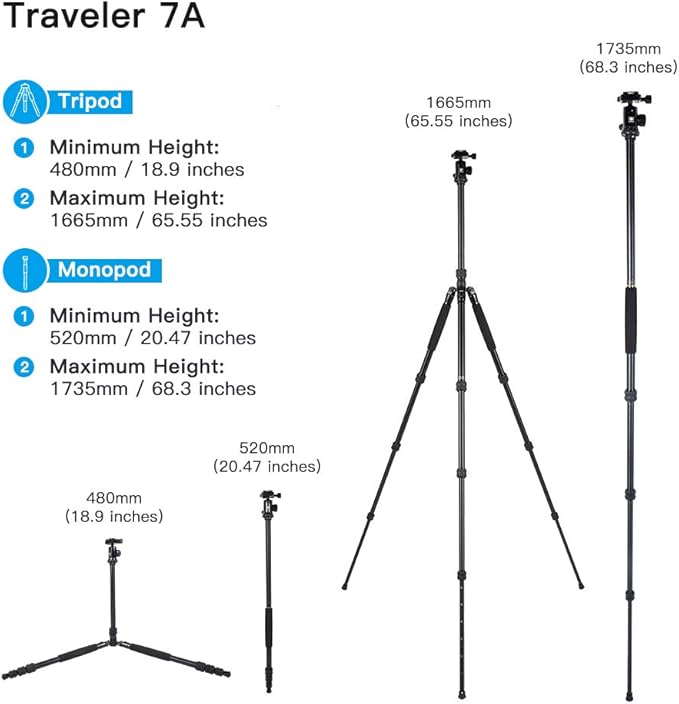 SIRUI Traveler 7A 65.55'' Aluminum Camera Tripod, E-10 Panorama Ball Head and