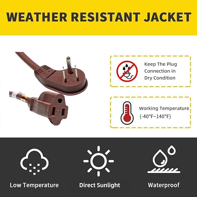 Flat Plug Indoor Extension Cord, UL Certified, 16 Gauge 20FT Brown 3 Prong Heavy Duty, 16/3 SJTW 13A Power Cord for Lights, Appliances, Home