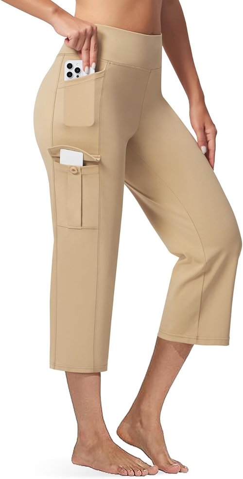 Casei Women's Yoga Capris - High Waisted Cargo Pants with Pockets | Casual Cropped Workout Trousers